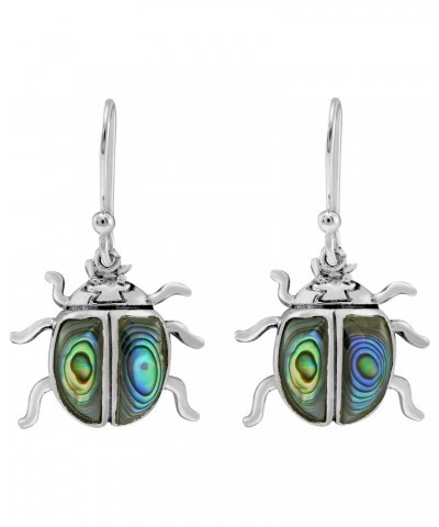 Colorful Beetle with Abalone Shell Inlays .925 Sterling Silver Dangle Earrings | Adorable Sterling Silver Dangle Earrings | E...