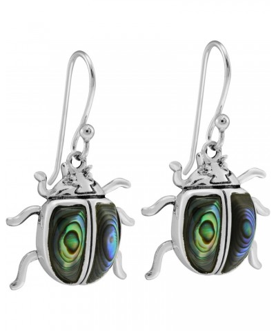 Colorful Beetle with Abalone Shell Inlays .925 Sterling Silver Dangle Earrings | Adorable Sterling Silver Dangle Earrings | E...