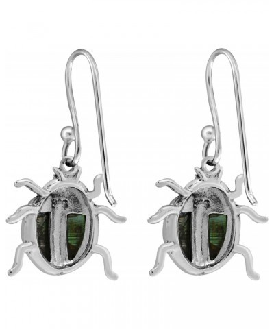 Colorful Beetle with Abalone Shell Inlays .925 Sterling Silver Dangle Earrings | Adorable Sterling Silver Dangle Earrings | E...