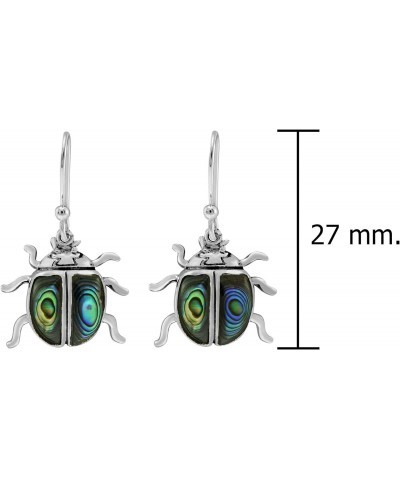 Colorful Beetle with Abalone Shell Inlays .925 Sterling Silver Dangle Earrings | Adorable Sterling Silver Dangle Earrings | E...