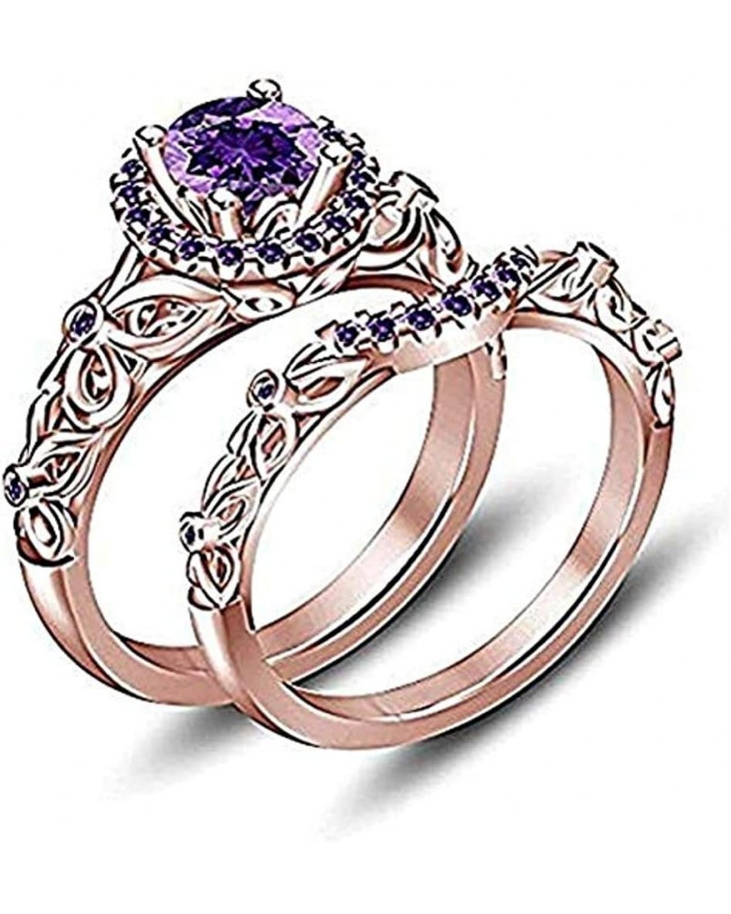 14K Rose Gold Plated 925 Sterling Silver Round Cut Purple Amethyst Engagement Wedding Tinkerbell Ring Set for Women's $28.70 ...