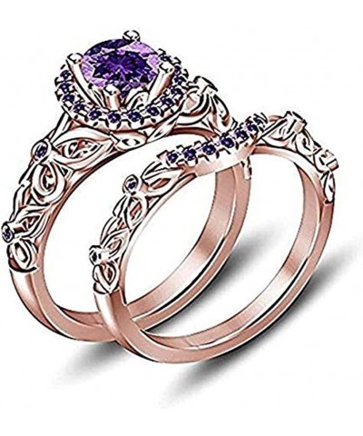 14K Rose Gold Plated 925 Sterling Silver Round Cut Purple Amethyst Engagement Wedding Tinkerbell Ring Set for Women's $28.70 ...