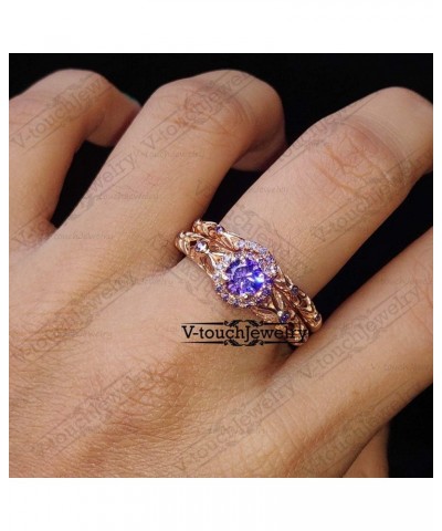 14K Rose Gold Plated 925 Sterling Silver Round Cut Purple Amethyst Engagement Wedding Tinkerbell Ring Set for Women's $28.70 ...