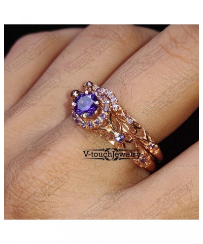 14K Rose Gold Plated 925 Sterling Silver Round Cut Purple Amethyst Engagement Wedding Tinkerbell Ring Set for Women's $28.70 ...