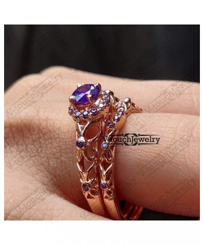 14K Rose Gold Plated 925 Sterling Silver Round Cut Purple Amethyst Engagement Wedding Tinkerbell Ring Set for Women's $28.70 ...