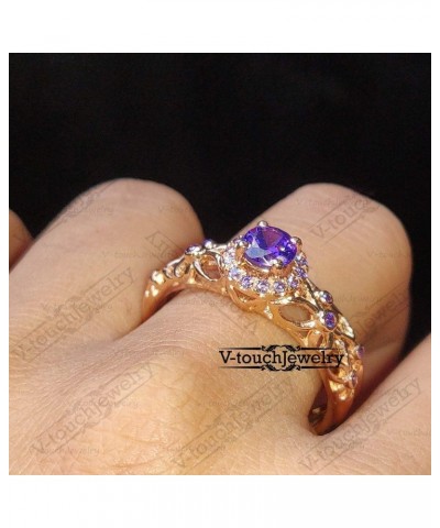 14K Rose Gold Plated 925 Sterling Silver Round Cut Purple Amethyst Engagement Wedding Tinkerbell Ring Set for Women's $28.70 ...