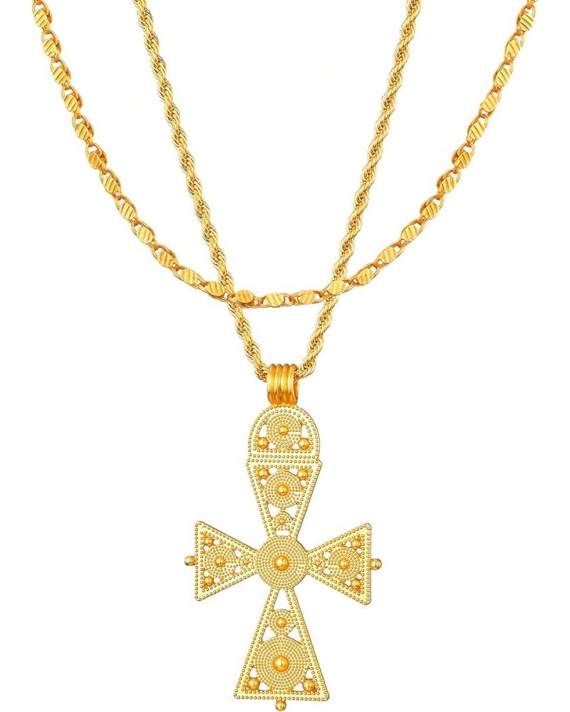 Ethiopian Cross Necklace 24K Gold Plated Pendant Habesha Jewelry for Women Coptic Crosses Jewelry SJ-702 $12.40 Necklaces