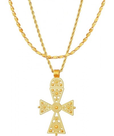 Ethiopian Cross Necklace 24K Gold Plated Pendant Habesha Jewelry for Women Coptic Crosses Jewelry SJ-702 $12.40 Necklaces