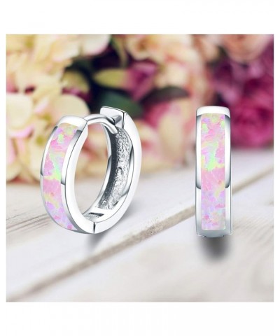 Hoop Earrings for Women Opal Hoop Earrings Hinged Huggie Earrings 925 Sterling Silver Hypoallergenic Earrings for Sensitive E...