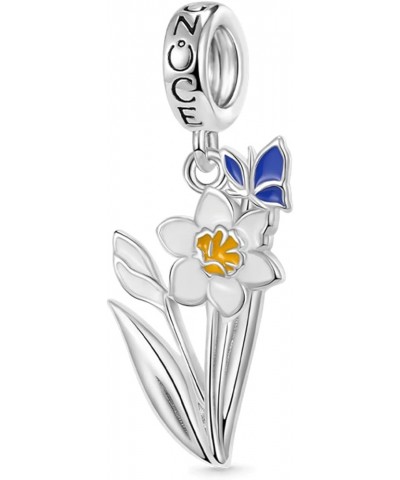 White Narcissus Flower Pendant Dangle Charm 925 Sterling Silver Red Poppy Flower Charms Fit Snake Chain Bracelets/Necklace Je...