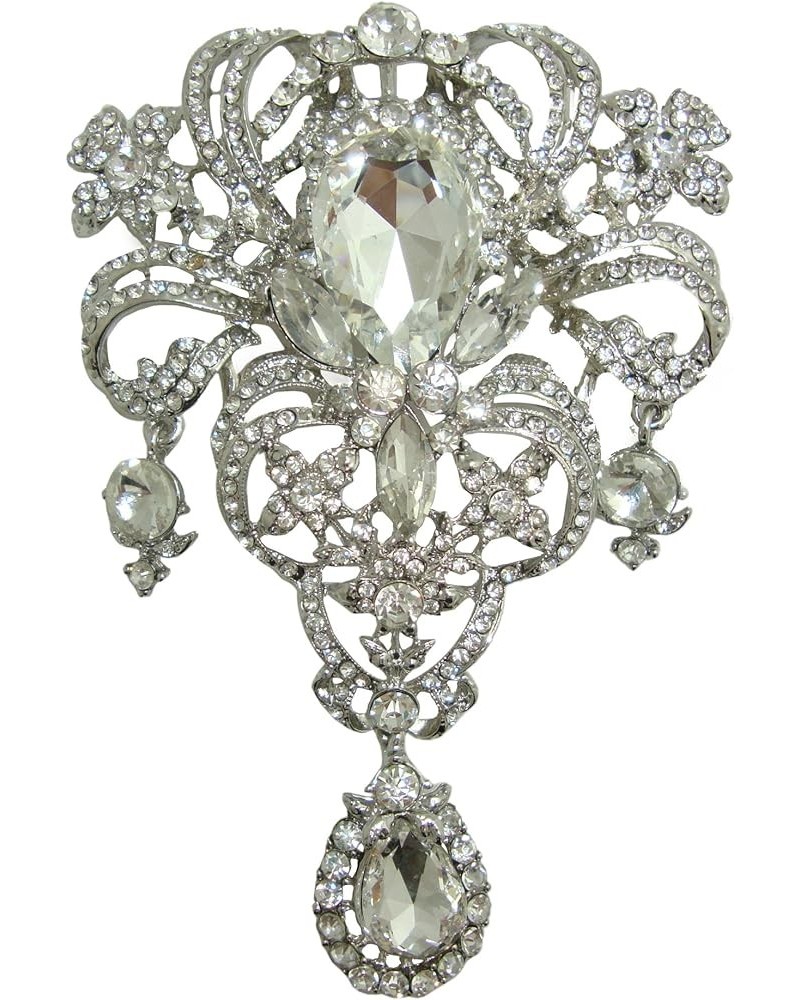 Classic Style Flower Drop Brooch Pin Rhinestone Crystal Pendant White Silver-tone $12.90 Brooches & Pins