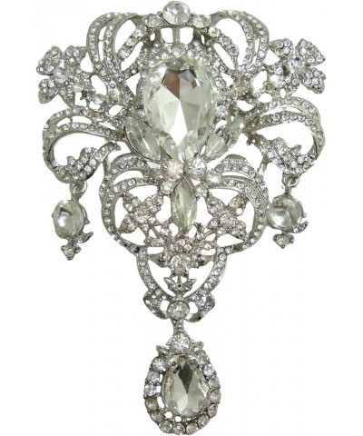 Classic Style Flower Drop Brooch Pin Rhinestone Crystal Pendant White Silver-tone $12.90 Brooches & Pins