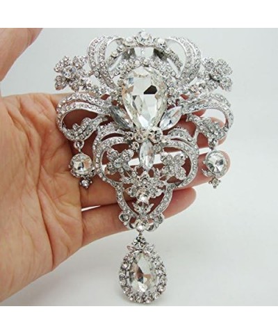 Classic Style Flower Drop Brooch Pin Rhinestone Crystal Pendant White Silver-tone $12.90 Brooches & Pins