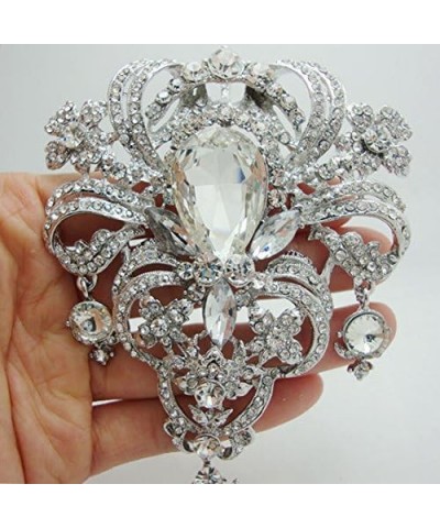 Classic Style Flower Drop Brooch Pin Rhinestone Crystal Pendant White Silver-tone $12.90 Brooches & Pins