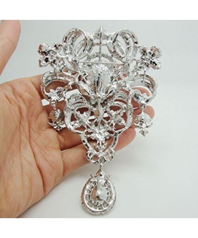 Classic Style Flower Drop Brooch Pin Rhinestone Crystal Pendant White Silver-tone $12.90 Brooches & Pins