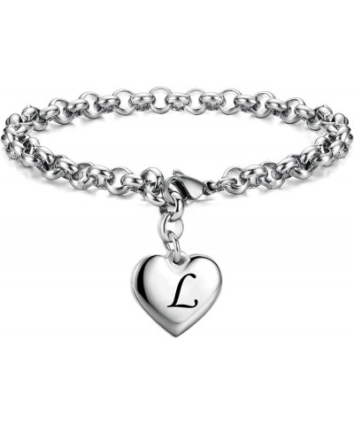 Stainless Steel Initial Alphabet 26 Letter Charms Chain Link Bracelet,Gifts for Women/Girls/Friends. L $9.17 Bracelets