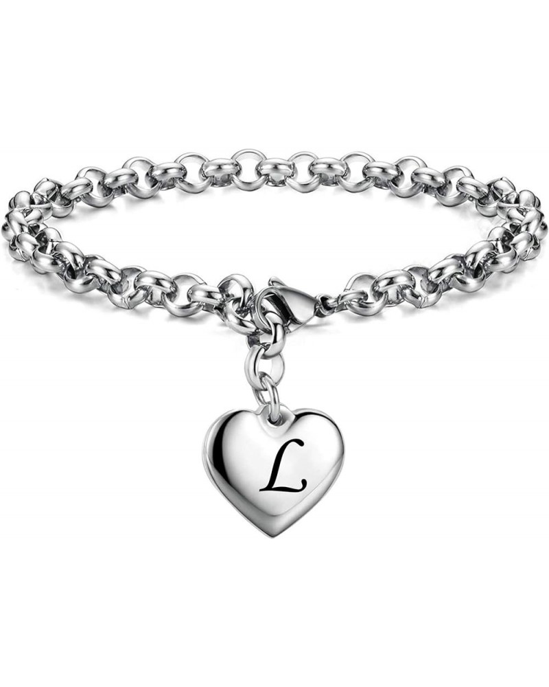 Stainless Steel Initial Alphabet 26 Letter Charms Chain Link Bracelet,Gifts for Women/Girls/Friends. L $9.17 Bracelets