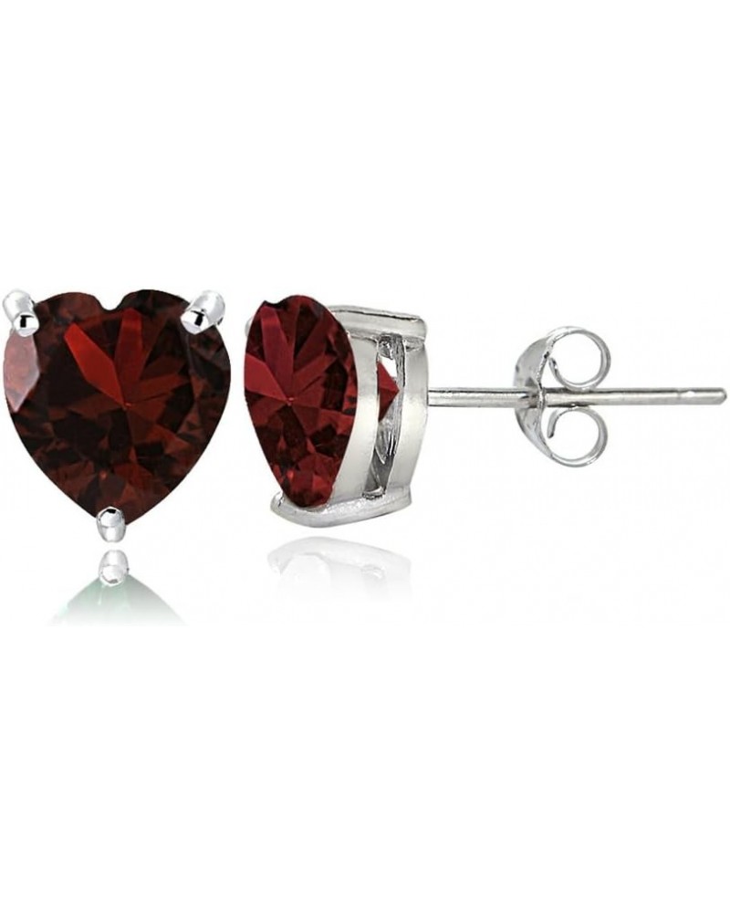 Sterling Silver Genuine, Created or Simulated Birthstone Gemstone 6mm Heart Stud Earrings January-Garnet $13.44 Earrings