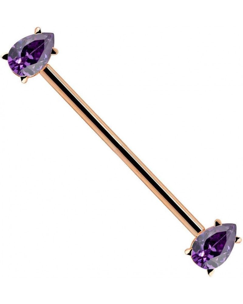 Purple Teardrop Gem 14k Gold Industrial Piercing Barbell 14k Rose Gold | 14G | 1 3/16" (30mm) $102.24 Body Jewelry