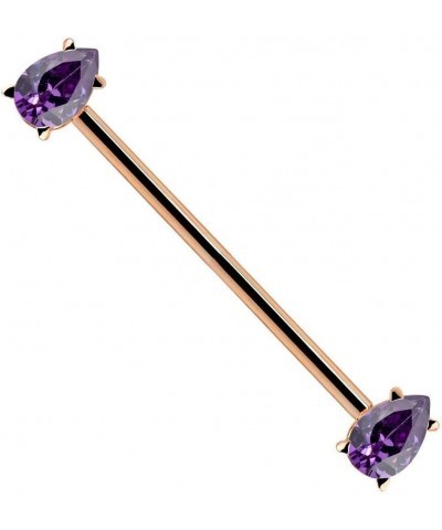 Purple Teardrop Gem 14k Gold Industrial Piercing Barbell 14k Rose Gold | 14G | 1 3/16" (30mm) $102.24 Body Jewelry