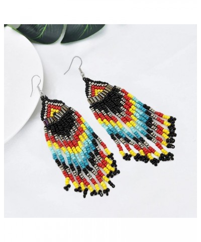 Beaded Tassel Earrings for Women Native American Beaded Earrings Statement Handmade Seed Earrings Long Fringe Drop Earrings B...