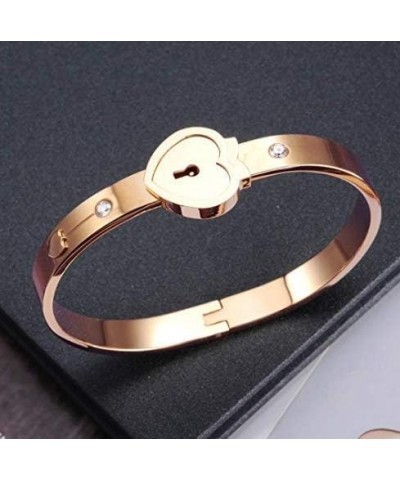 His and Hers Korean Style Rosegold Stainless Steel Hold The Key to My Heart Forever Lock Bangle Bracelet and Key Pendant Neck...