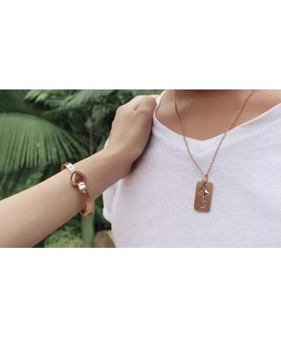 His and Hers Korean Style Rosegold Stainless Steel Hold The Key to My Heart Forever Lock Bangle Bracelet and Key Pendant Neck...