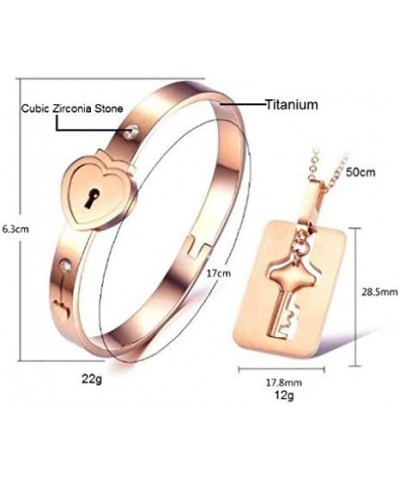 His and Hers Korean Style Rosegold Stainless Steel Hold The Key to My Heart Forever Lock Bangle Bracelet and Key Pendant Neck...