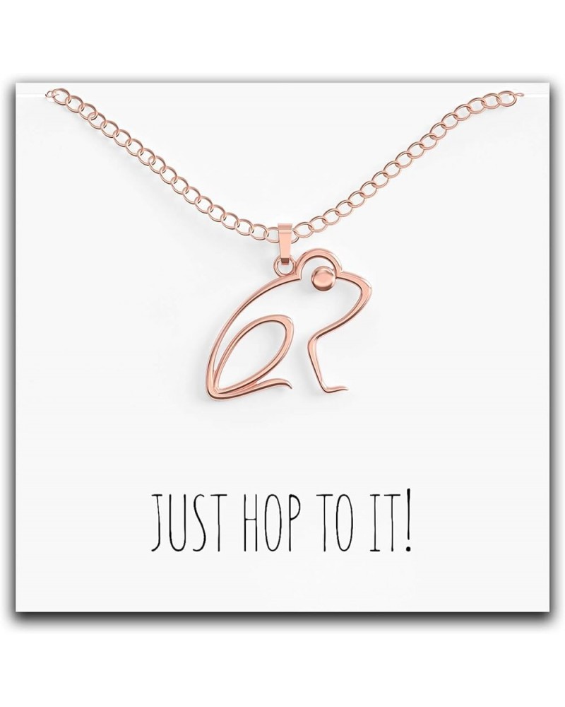 Frog Necklace – Cute Pendant Gift with Message Card "Just Hop To It! Rose Gold $9.83 Necklaces