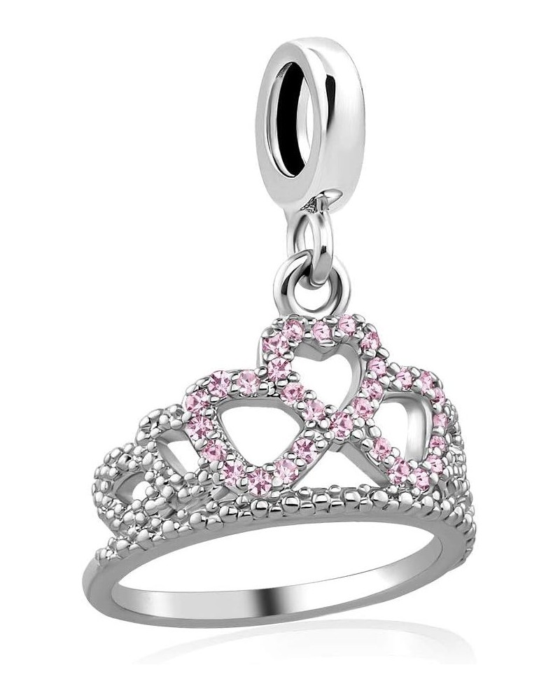 Crown Charms Heart Love Tiara Birthstone Charm Beads Compatible with Pandora Bracelets for Women Girls Pink $8.25 Bracelets