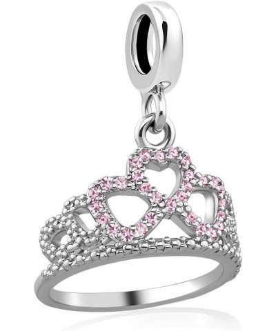 Crown Charms Heart Love Tiara Birthstone Charm Beads Compatible with Pandora Bracelets for Women Girls Pink $8.25 Bracelets