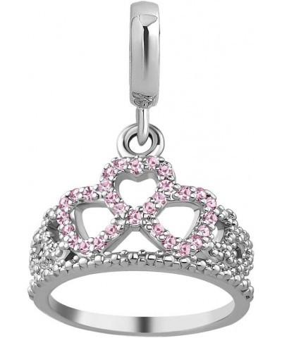 Crown Charms Heart Love Tiara Birthstone Charm Beads Compatible with Pandora Bracelets for Women Girls Pink $8.25 Bracelets