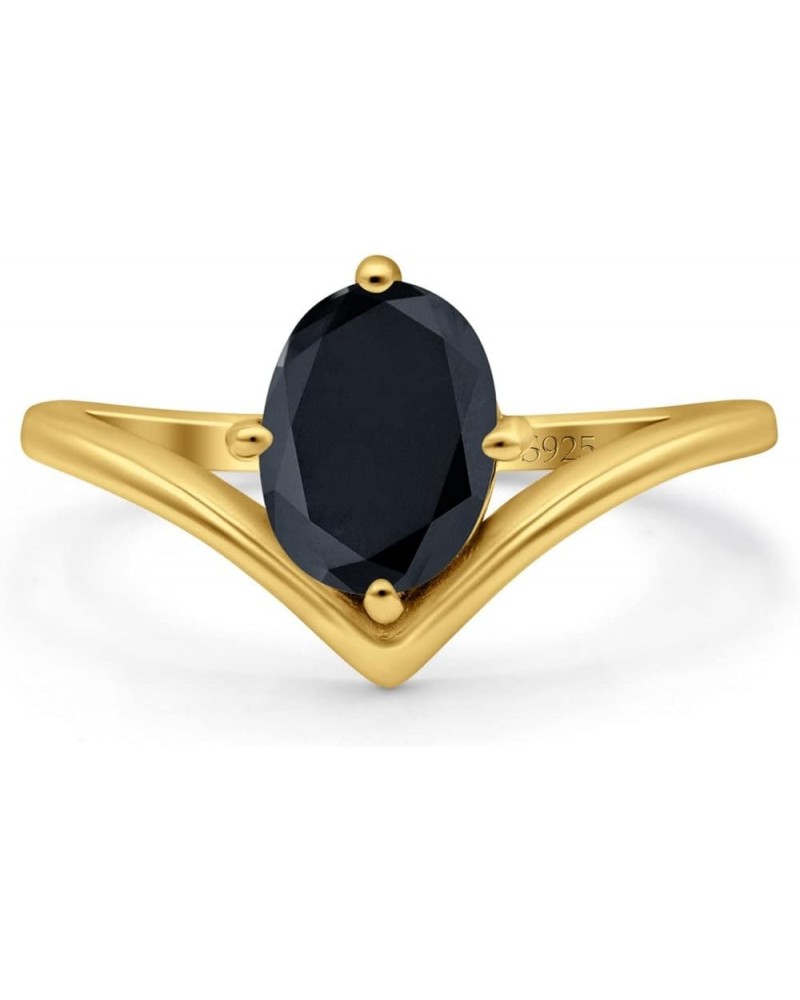 V Art Deco Wedding Ring Oval Simulated Cubic Zirconia 925 Sterling Silver Yellow Tone, Simulated Black CZ $13.79 Rings