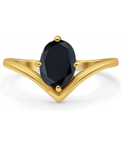 V Art Deco Wedding Ring Oval Simulated Cubic Zirconia 925 Sterling Silver Yellow Tone, Simulated Black CZ $13.79 Rings