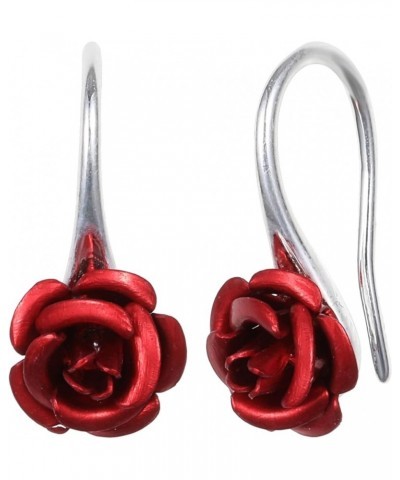 18K Gold Plated Realistic Blooming Rose Dangle Earrings for Women Multiple Colors,10mm Red-Silver $9.00 Earrings