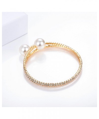 Sparkle Stackable Bracelets Rhinestone Bangle Bracelet Cuff Wrap Bracelet Rhinestone Stretch Bracelet Golden Medium $6.81 Bra...