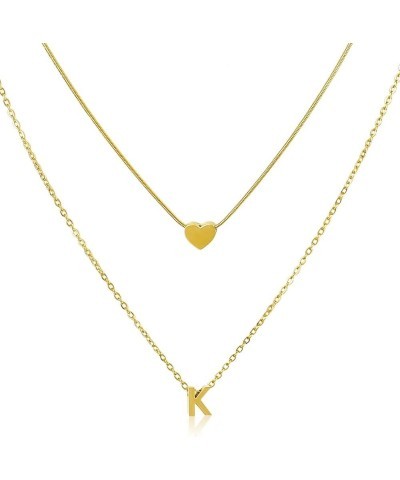 Gold Initial Necklace for Women Heart Necklace For Women Layered Necklace set 14K Gold Plated Necklace Girls Dainty Gold Name...