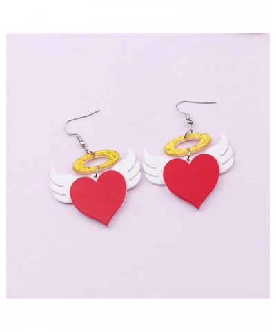 Red Heart Dangle Earrings for Women Acrylic Love Heart Earrings Cute Cupid Wings Heartbeat Love Heart Earrings Valentine's Da...