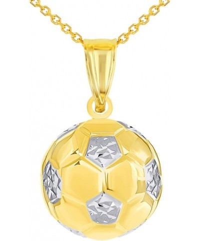 High Polish 14K Yellow Gold Soccer 3D Ball Charm Futbol Sports Pendant with Cable, Curb, or Figaro Chain Necklaces 22 Inches ...