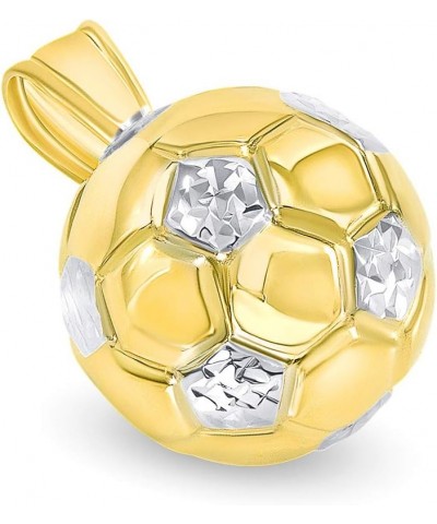 High Polish 14K Yellow Gold Soccer 3D Ball Charm Futbol Sports Pendant with Cable, Curb, or Figaro Chain Necklaces 22 Inches ...