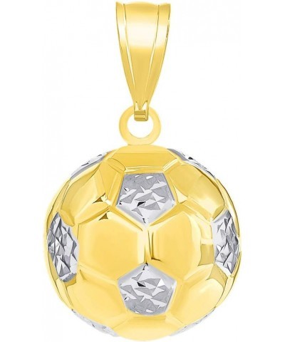 High Polish 14K Yellow Gold Soccer 3D Ball Charm Futbol Sports Pendant with Cable, Curb, or Figaro Chain Necklaces 22 Inches ...