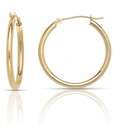 14k Yellow Gold Bright Polished Hoop Earrings (12-50x2.0mm), Piercing to Lobe, Upper-Lobe for a Woman, Man, or Teens 25mm(1.0...