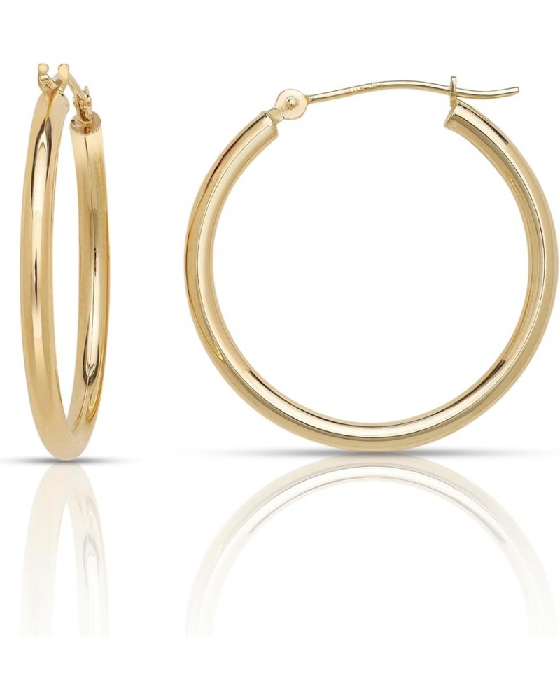 14k Yellow Gold Bright Polished Hoop Earrings (12-50x2.0mm), Piercing to Lobe, Upper-Lobe for a Woman, Man, or Teens 25mm(1.0...