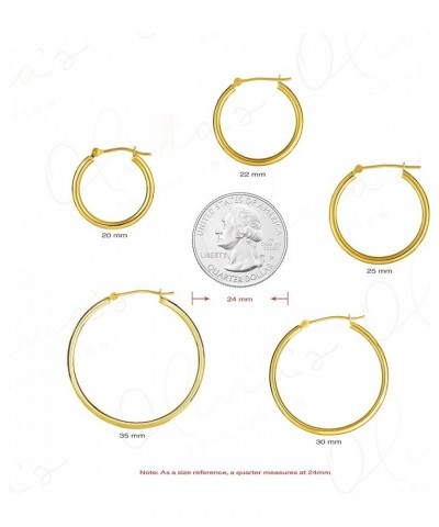 14k Yellow Gold Bright Polished Hoop Earrings (12-50x2.0mm), Piercing to Lobe, Upper-Lobe for a Woman, Man, or Teens 25mm(1.0...