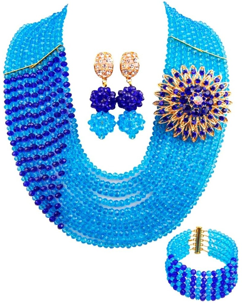 10 Rows Fashion African Wedding Beads Nigerian Beaded Jewelry Set Bridal Party Jewelry Sets Lake Blue Royal Blue $19.80 Jewel...