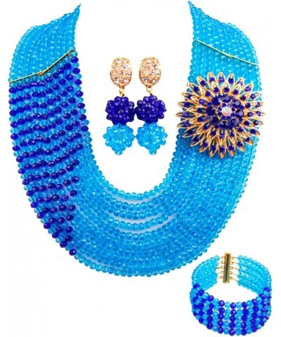 10 Rows Fashion African Wedding Beads Nigerian Beaded Jewelry Set Bridal Party Jewelry Sets Lake Blue Royal Blue $19.80 Jewel...