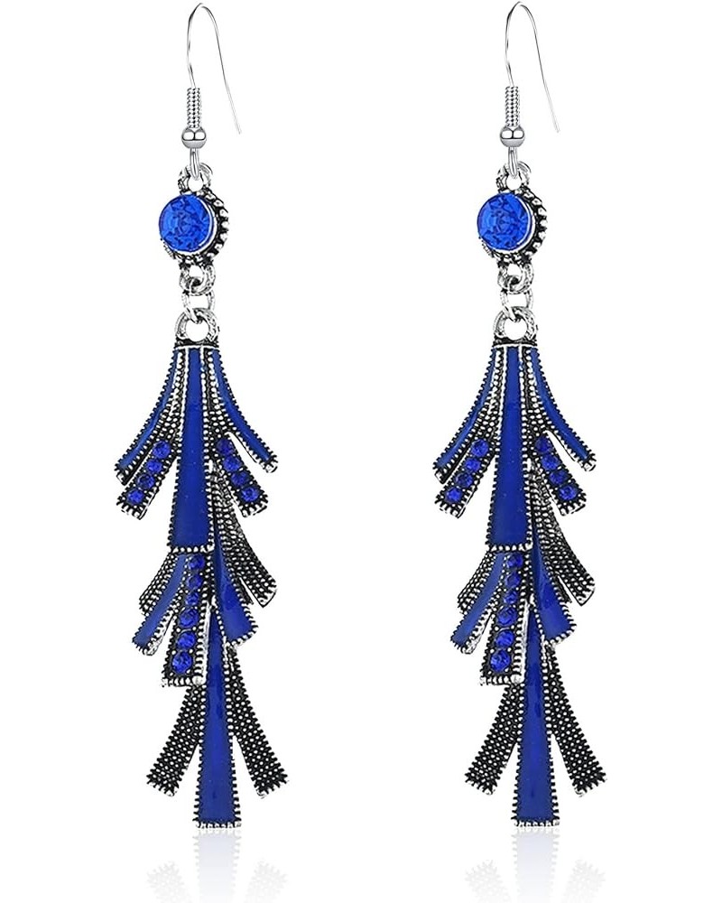 Color Boho Rhinestones Crystal Tree Layer Tassels Statement Gold Earrings for Women and Girls Fashion Jewelry for Party Daily...