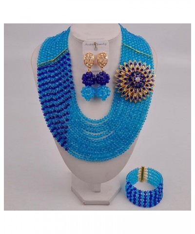 10 Rows Fashion African Wedding Beads Nigerian Beaded Jewelry Set Bridal Party Jewelry Sets Lake Blue Royal Blue $19.80 Jewel...