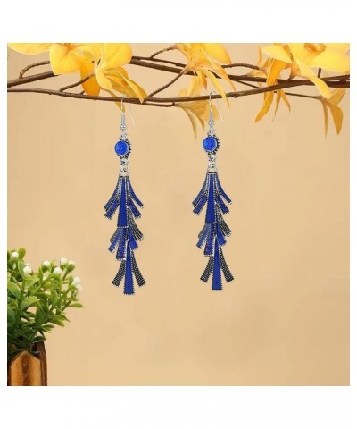 Color Boho Rhinestones Crystal Tree Layer Tassels Statement Gold Earrings for Women and Girls Fashion Jewelry for Party Daily...