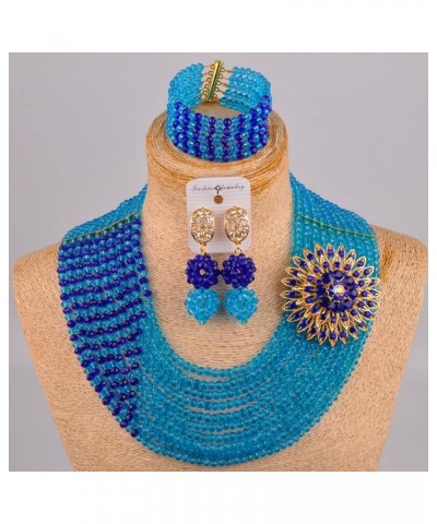 10 Rows Fashion African Wedding Beads Nigerian Beaded Jewelry Set Bridal Party Jewelry Sets Lake Blue Royal Blue $19.80 Jewel...